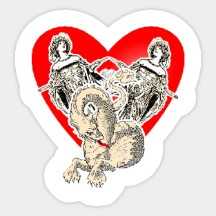 Medieval princess with dragon and heart Sticker